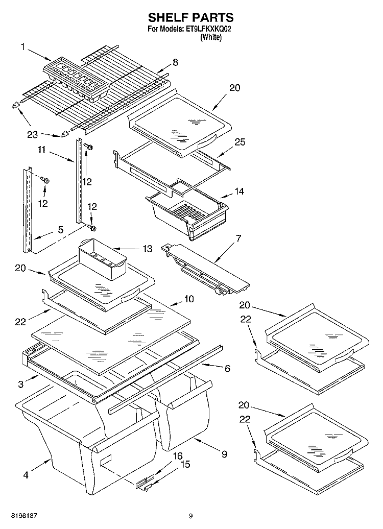 SHELF, OPTIONAL Diagram and Parts List for ET9LFKXKQ02  Whirlpool Refrigerator