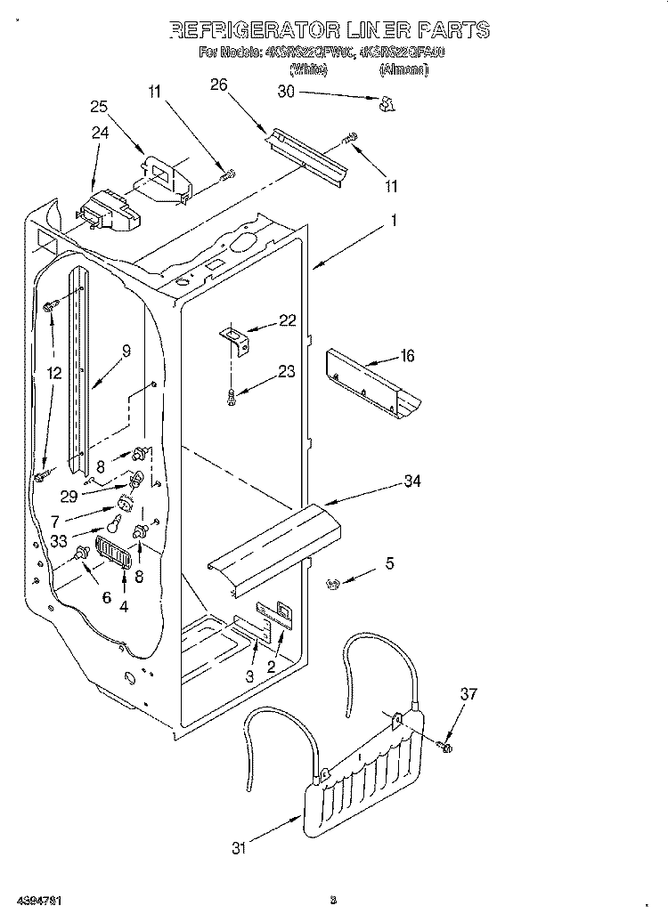 REFRIGERATOR LINER Diagram and Parts List for 4KSRS22QFW00  KitchenAid Refrigerator