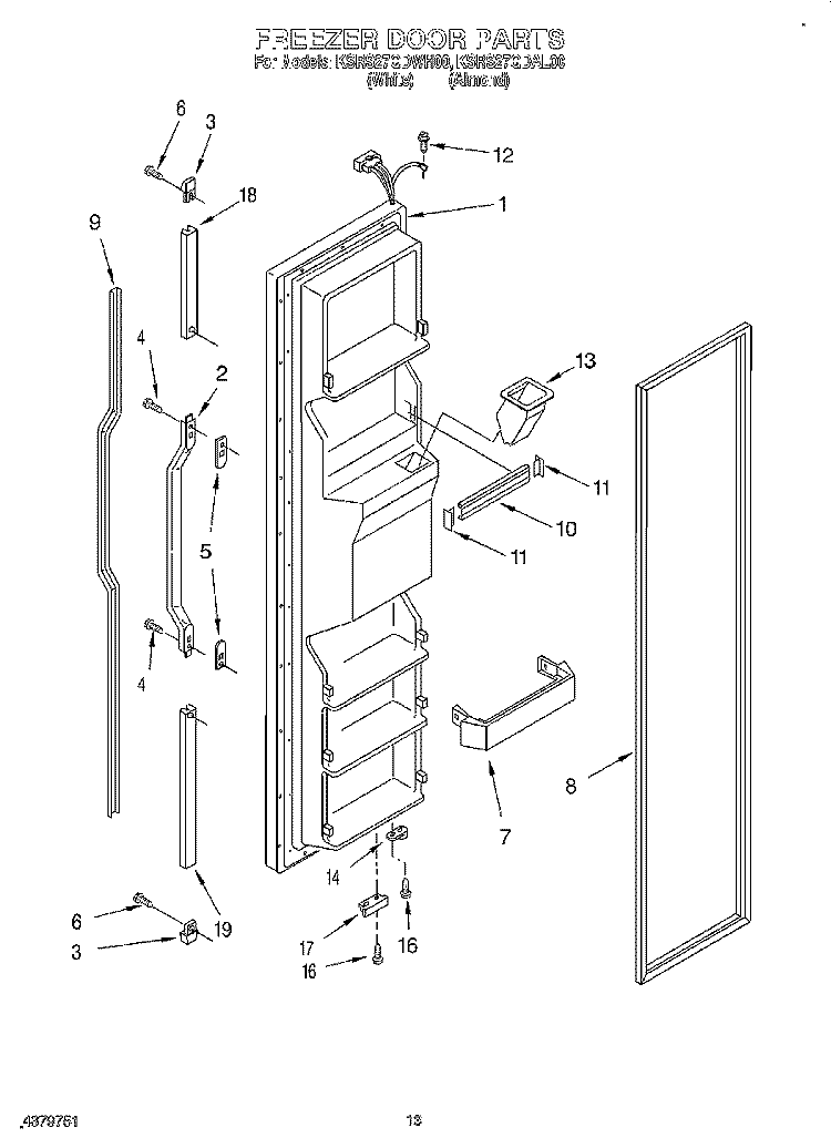 FREEZER DOOR Diagram and Parts List for KSRS27QDAL00  KitchenAid Refrigerator