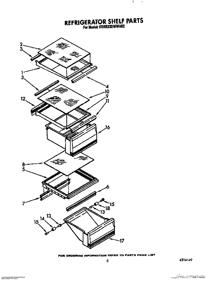 REFRIGERATOR SHELF Diagram and Parts List for KSRB22DWAL02  KitchenAid Refrigerator