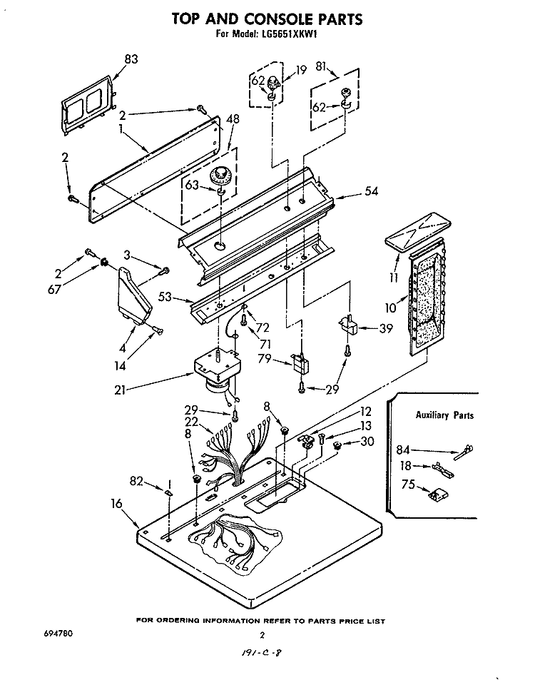 TOP AND CONSOLE , LITERATURE AND OPTIONAL Diagram and Parts List for LG5651XKW1  Whirlpool Dryer
