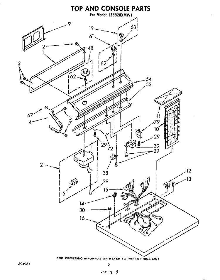 SECTION Diagram and Parts List for LE5920XMW1  Whirlpool Dryer