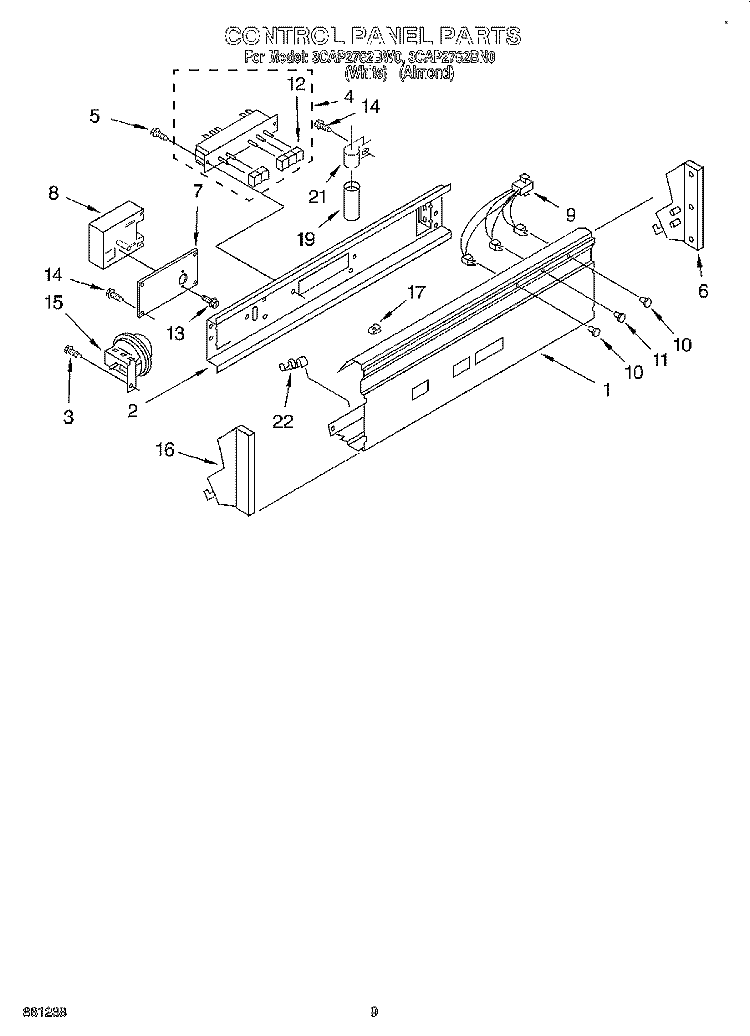 CONTROL PANEL Diagram and Parts List for 3CAP2762BW0  Whirlpool Washer