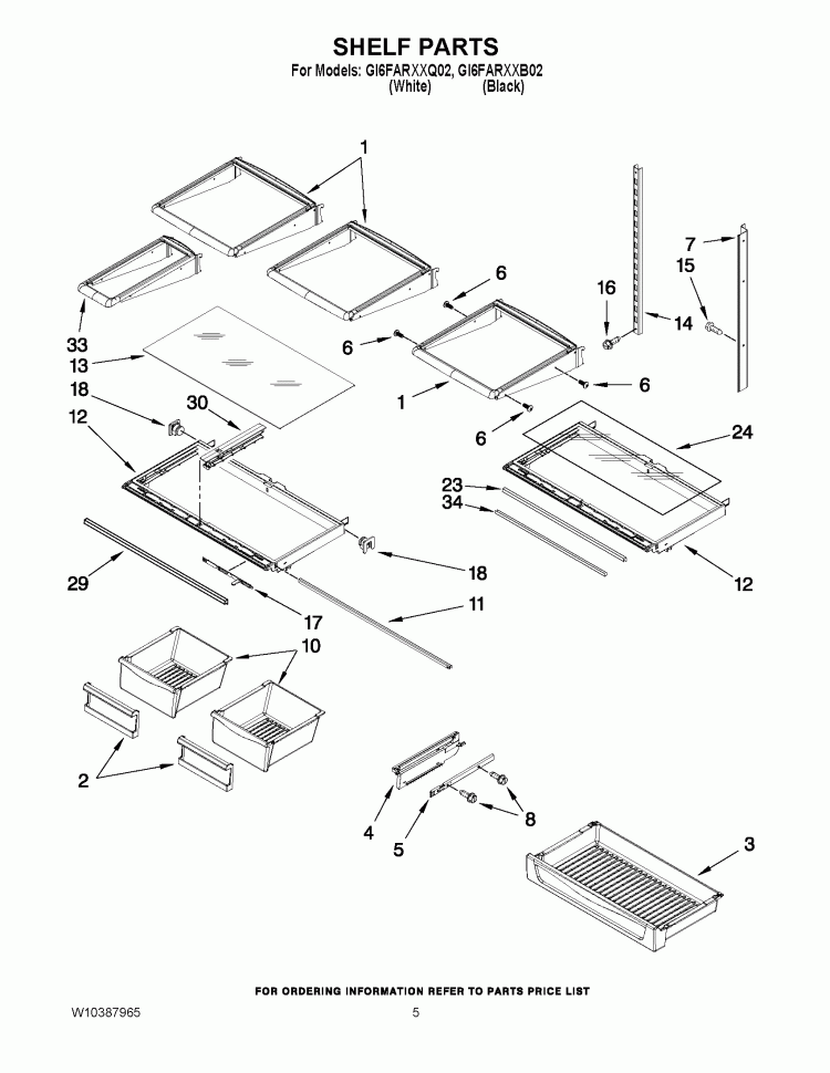SHELF PARTS Diagram and Parts List for GI6FARXXB02  Whirlpool Refrigerator