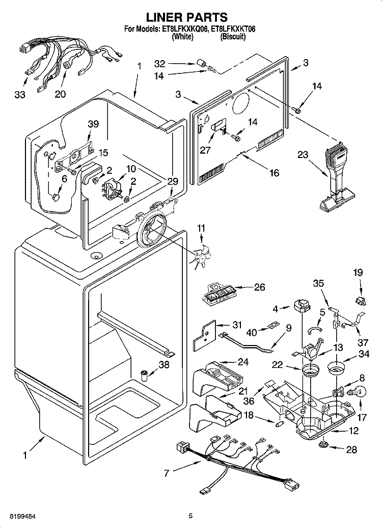LINER PARTS Diagram and Parts List for ET8LFKXKQ06  Whirlpool Refrigerator