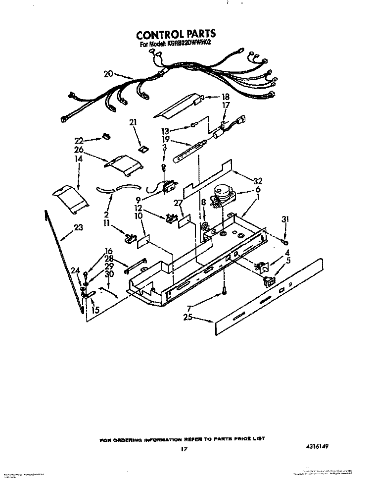 CONTROL Diagram and Parts List for KSRB22DWAL02  KitchenAid Refrigerator