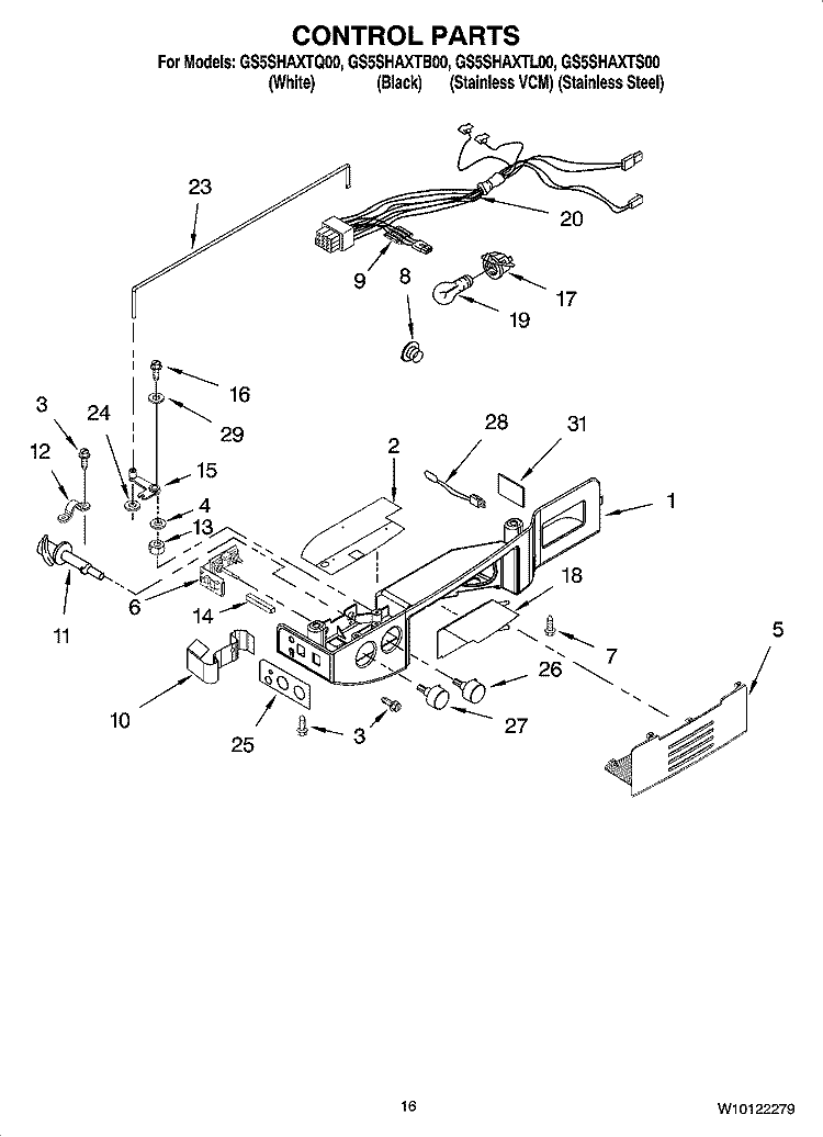 CONTROL PARTS Diagram and Parts List for GS5SHAXTB00  Whirlpool Refrigerator