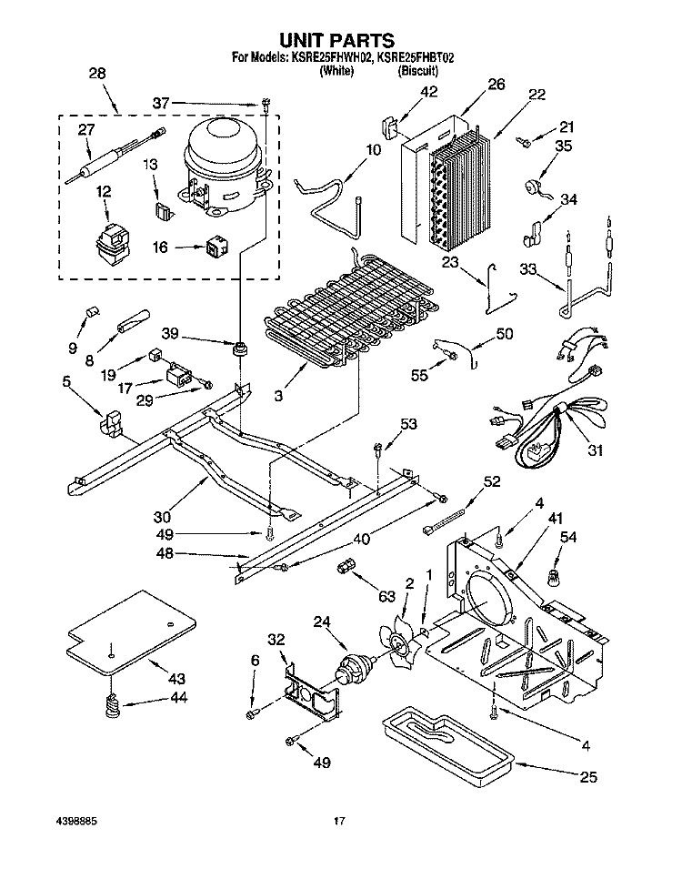 UNIT Diagram and Parts List for KSRE25FHWH02  KitchenAid Refrigerator