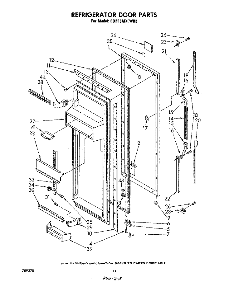 REFRIGERATOR DOOR Diagram and Parts List for ED25SMXLWR2  Whirlpool Refrigerator