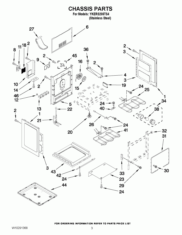 CHASSIS PARTS Diagram and Parts List for YKERS205TS4  KitchenAid Range
