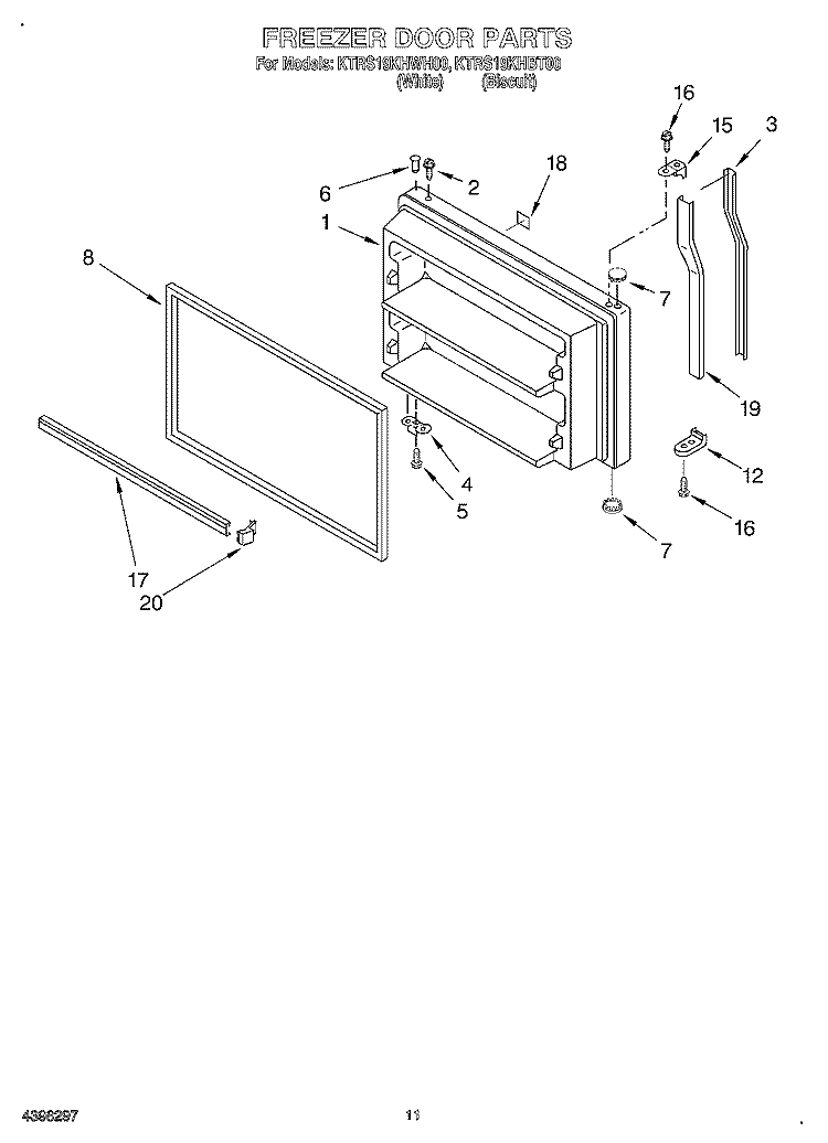 FREEZER DOOR, OPTIONAL Diagram and Parts List for KTRS19KHBT00  KitchenAid Refrigerator
