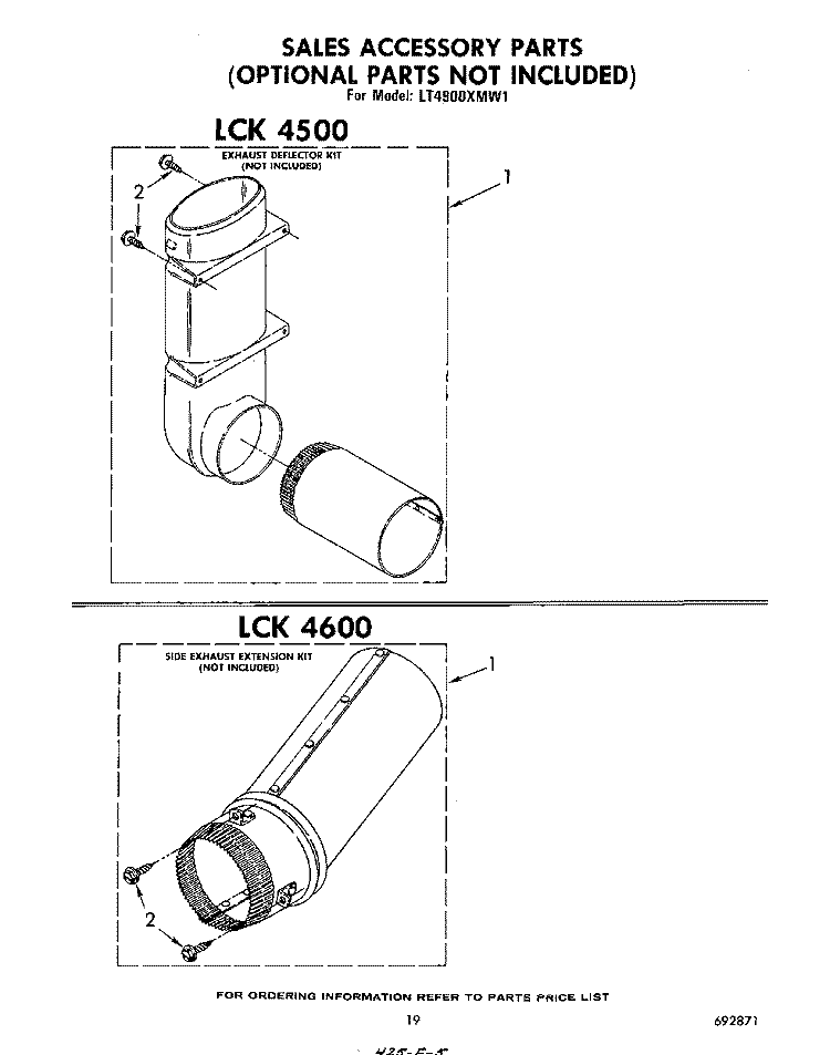 LCK 4500 , LCK 4600 Diagram and Parts List for LT4900XMW1  Whirlpool Washer Dryer Combo