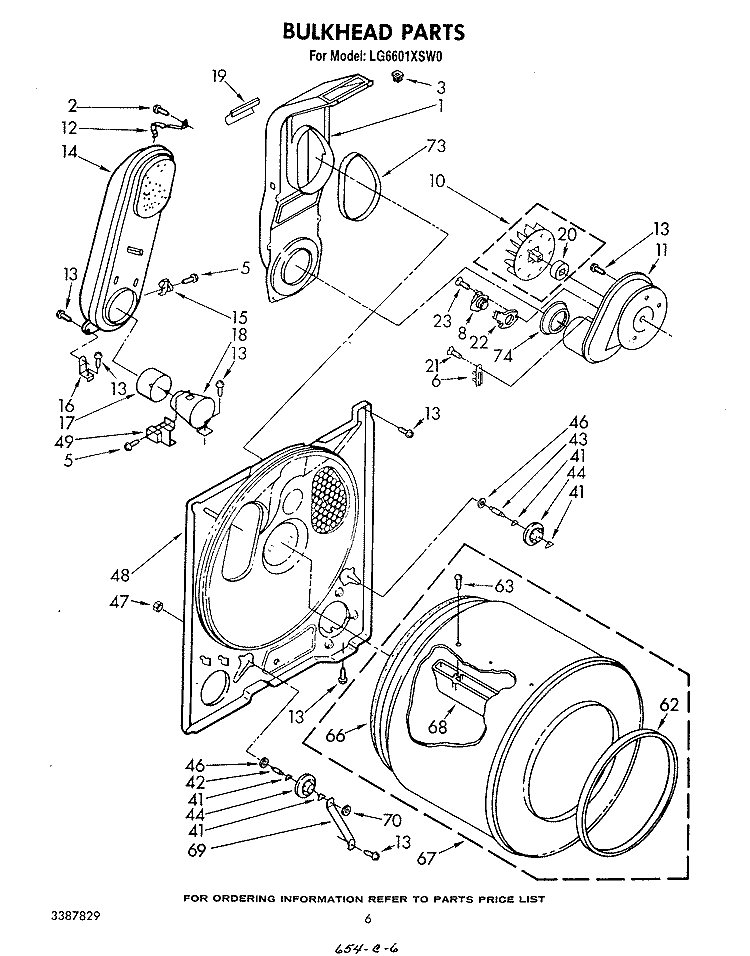 BULKHEAD Diagram and Parts List for LG6601XSW0  Whirlpool Dryer