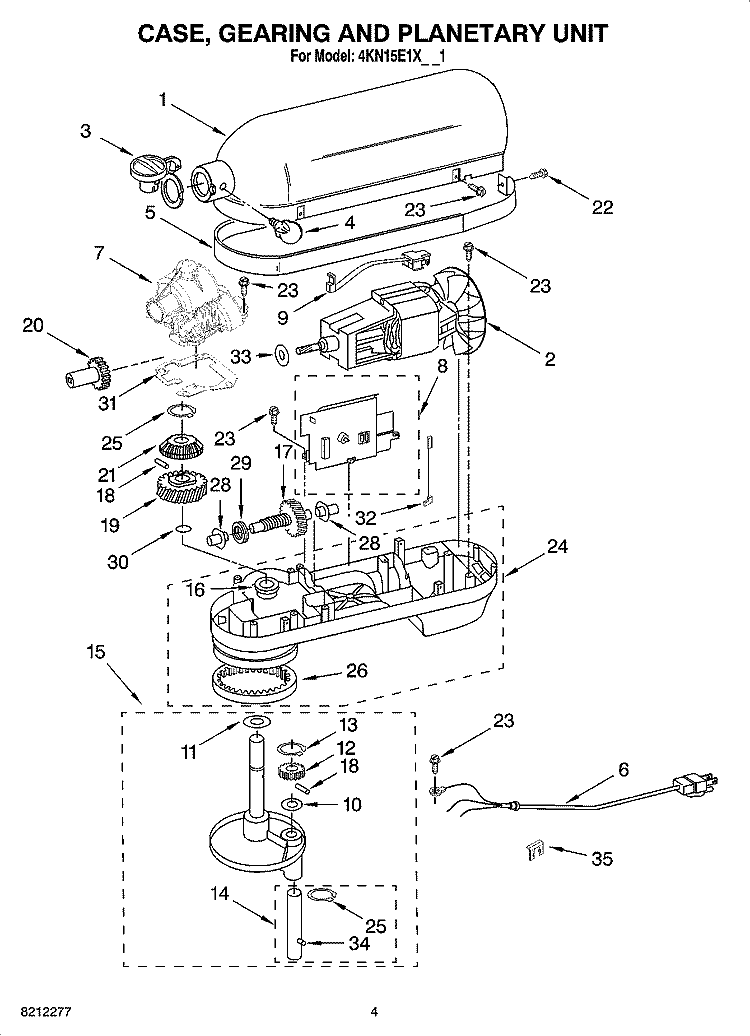 CASE, GEARING AND PLANETARY UNIT Diagram and Parts List for 4KN15E1XSL1  KitchenAid Mixer