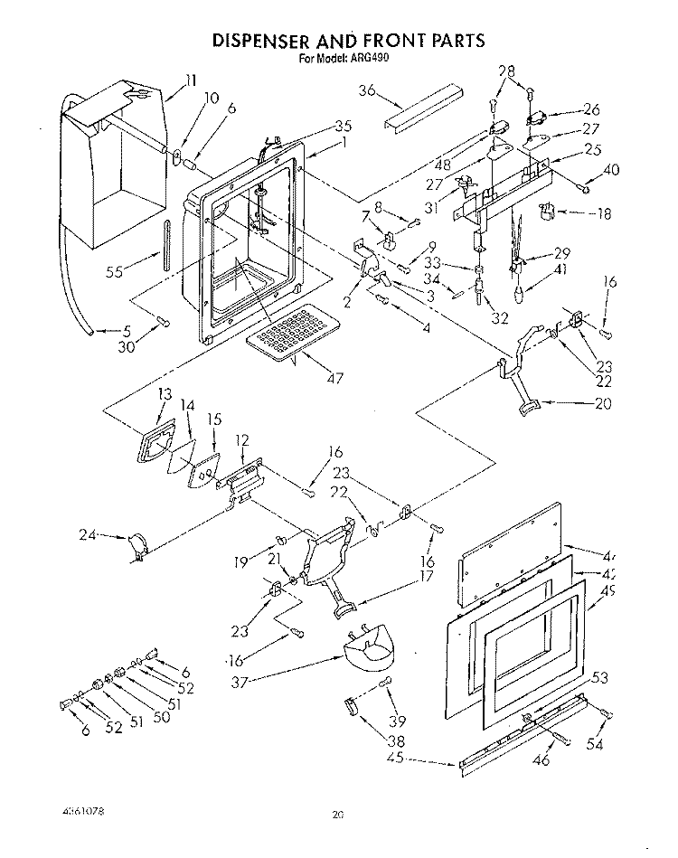 DISPENSER AND FRONT Diagram and Parts List for ARG490  Whirlpool Refrigerator