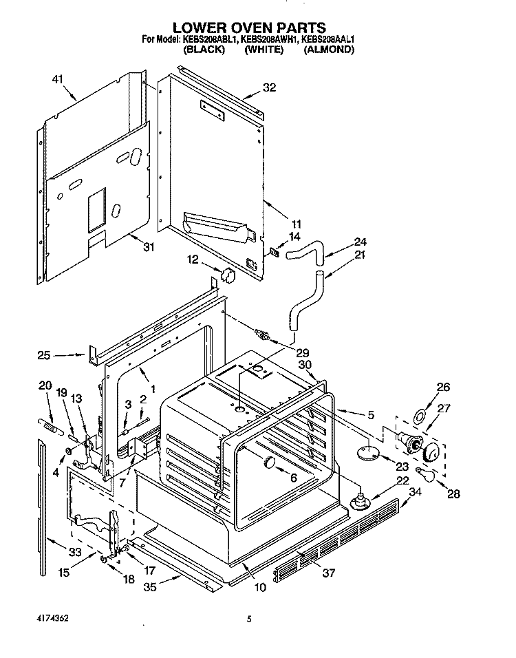 LOWER OVEN Diagram and Parts List for KEBS208AWH1  KitchenAid Wall Oven