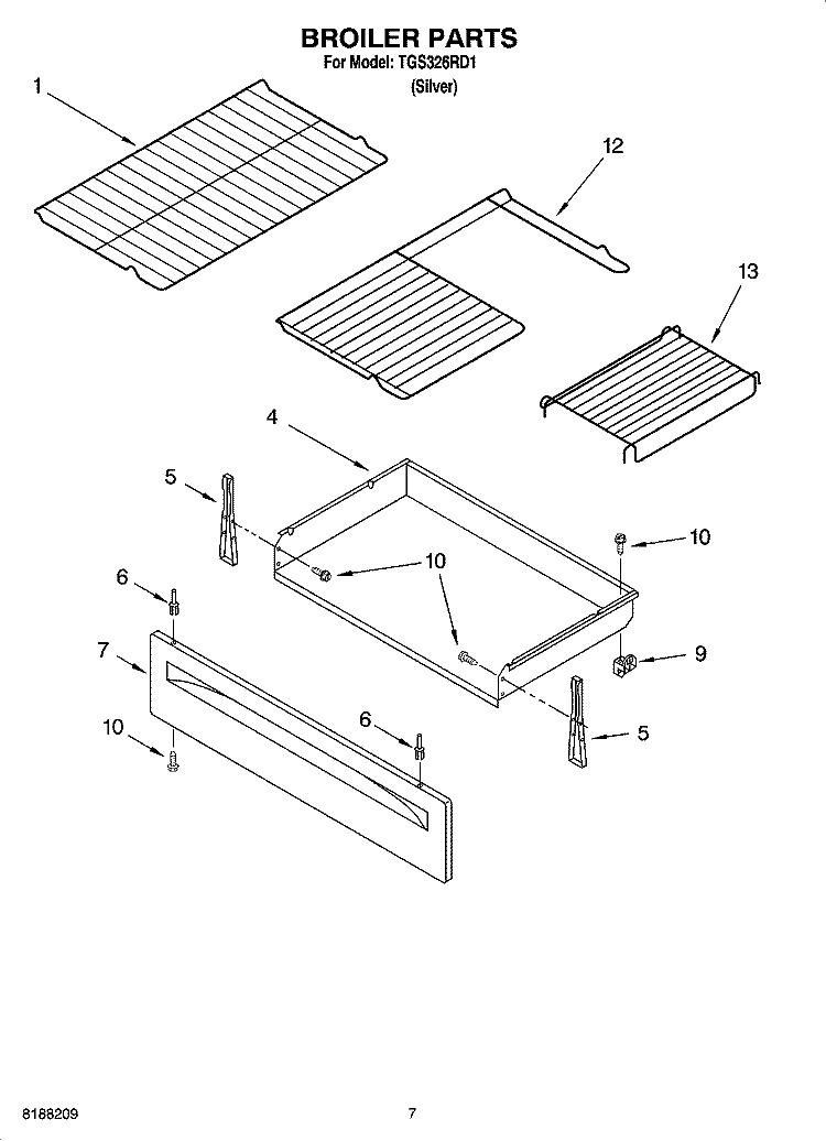 BROILER PARTS Diagram and Parts List for TGS326RD1  Estate Range