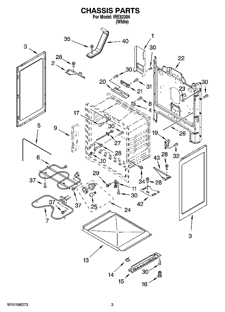CHASSIS PARTS Diagram and Parts List for IRE82304  Inglis Range