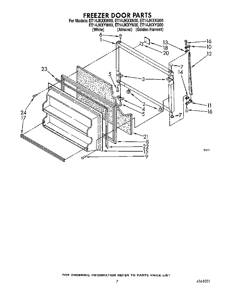 FREEZER DOOR Diagram and Parts List for ET14JKXXG00  Whirlpool Refrigerator