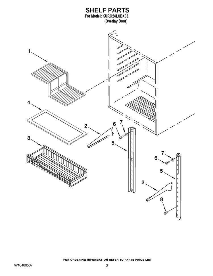 SHELF PARTS Diagram and Parts List for KURO24LSBX03  KitchenAid Refrigerator