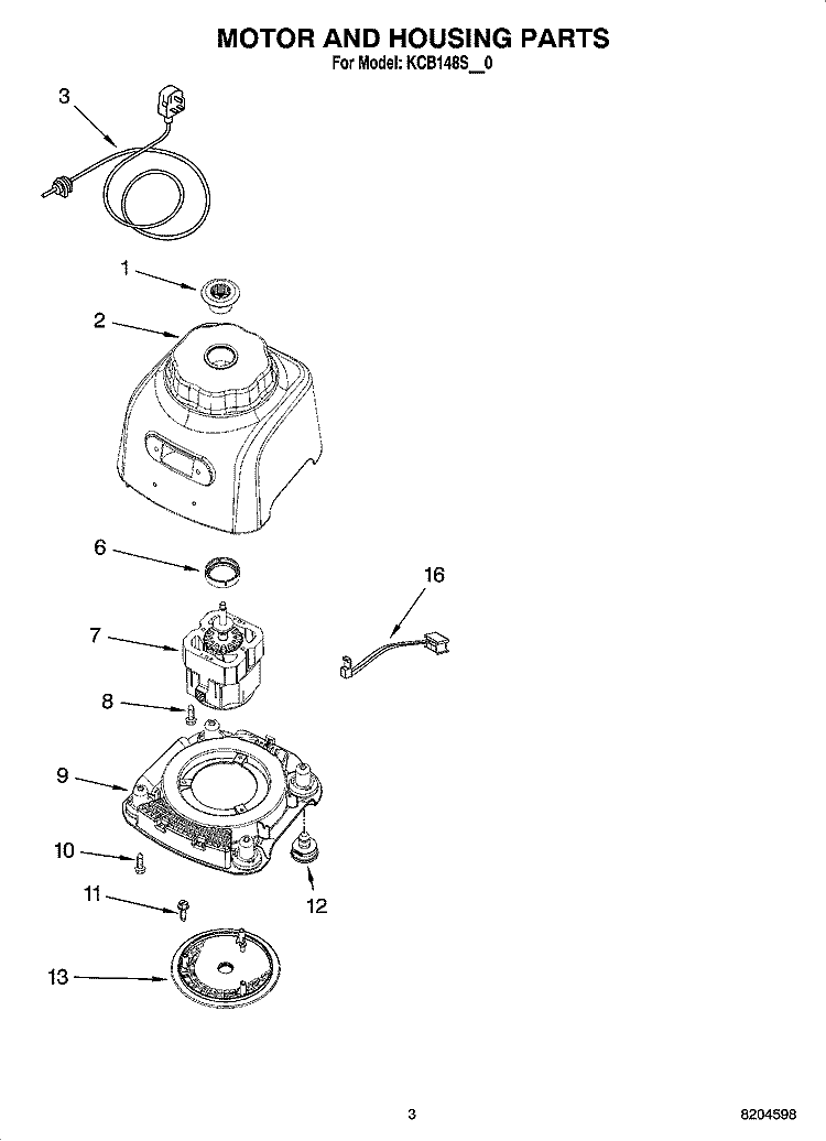 MOTOR AND HOUSING PARTS Diagram and Parts List for KCB148SGR0  KitchenAid Blender
