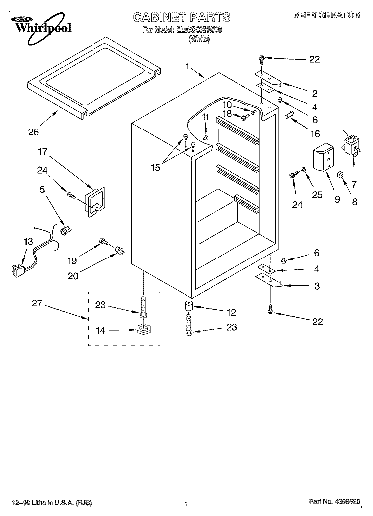 CABINET Diagram and Parts List for EL05CCXHW00  Whirlpool Refrigerator