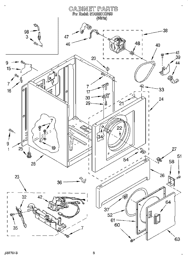 CABINET Diagram and Parts List for GCG2901XSW5  Whirlpool Dryer