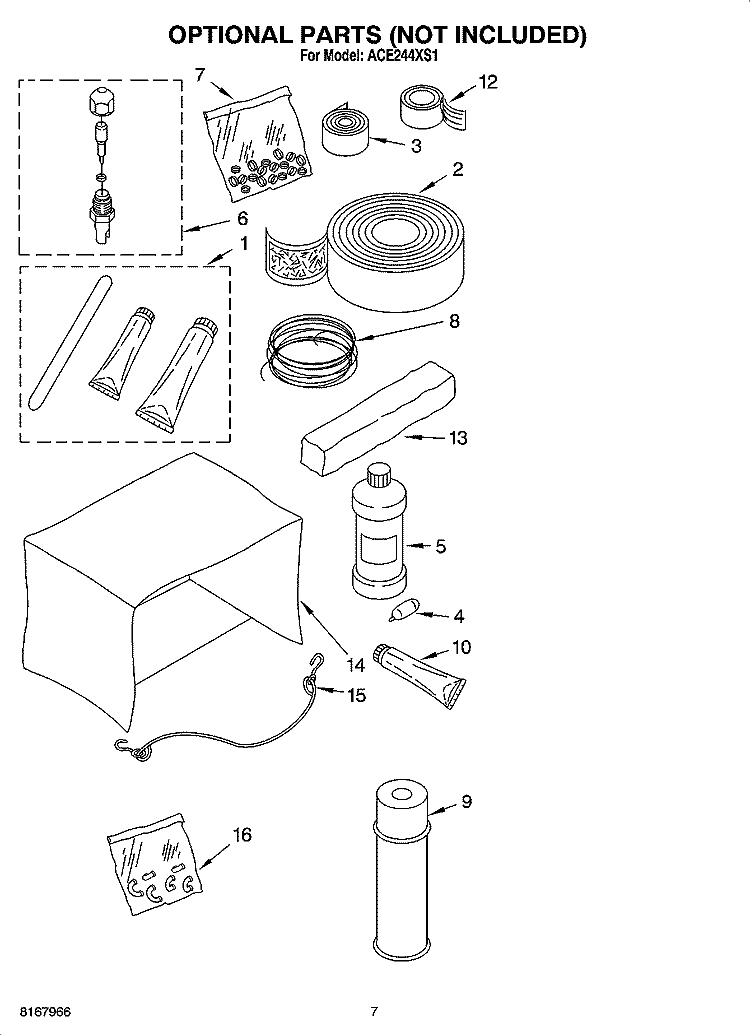 OPTIONAL  PARTS (NOT INCLUDED) Diagram and Parts List for ACE244XS1  Whirlpool Air Conditioner