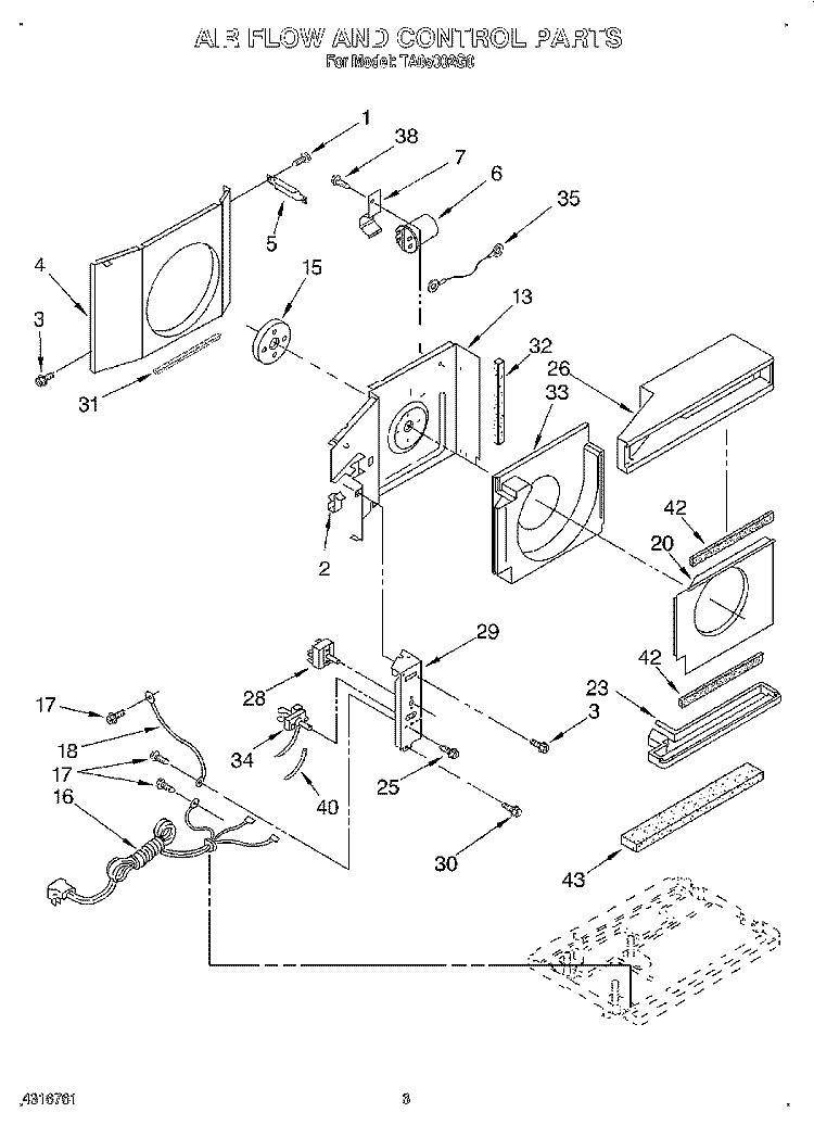 AIRFLOW AND CONTROL Diagram and Parts List for TA05002G0  Whirlpool Air Conditioner