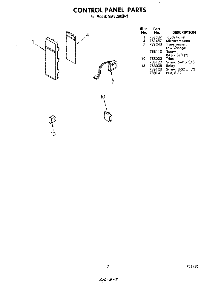 CONTROL PANEL , LITERATURE AND OPTIONAL Diagram and Parts List for MW3520XP3  Whirlpool Microwave