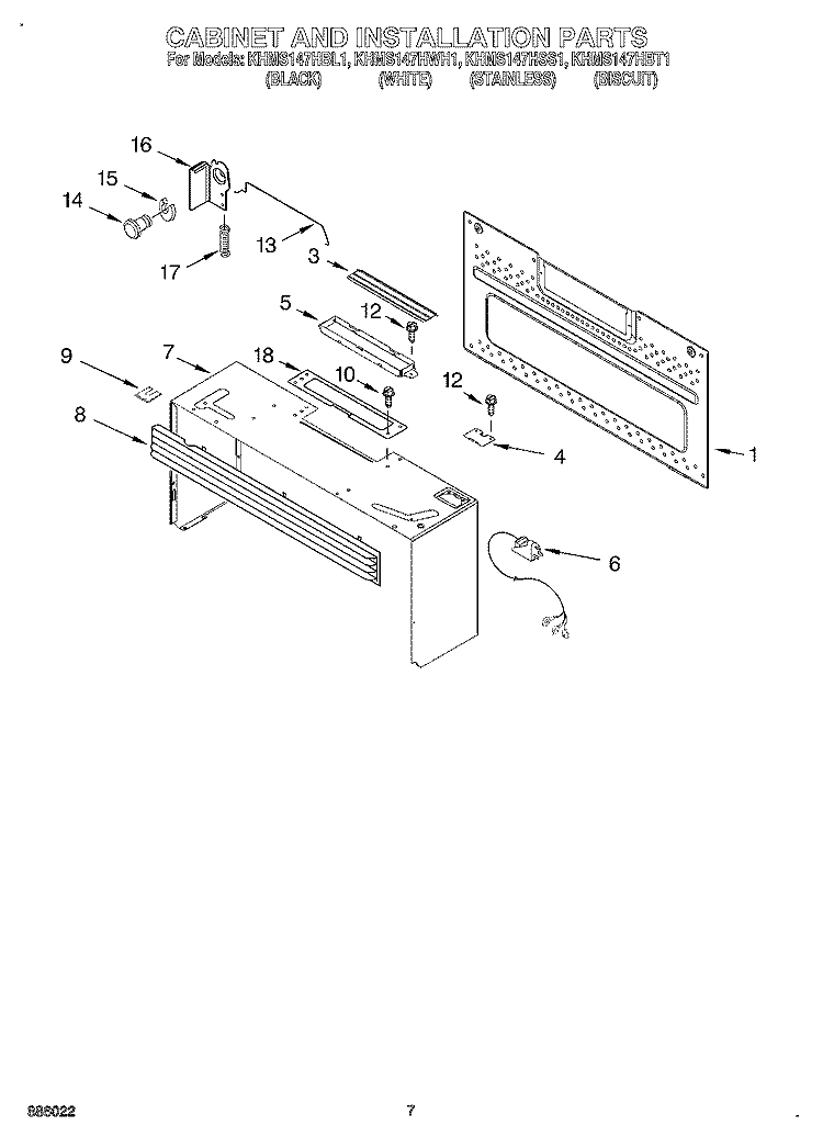 CABINET AND INSTALLATION Diagram and Parts List for KHMS147HBL1  KitchenAid Microwave