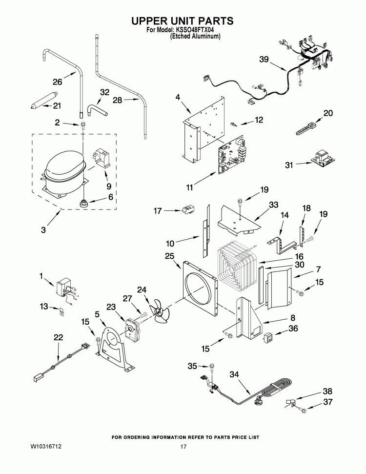 UPPER UNIT PARTS Diagram and Parts List for KSSO48FTX04  KitchenAid Refrigerator