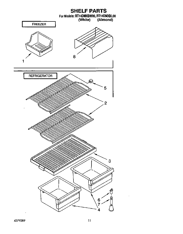 SHELF Diagram and Parts List for RT14DMXBW00  Roper Refrigerator