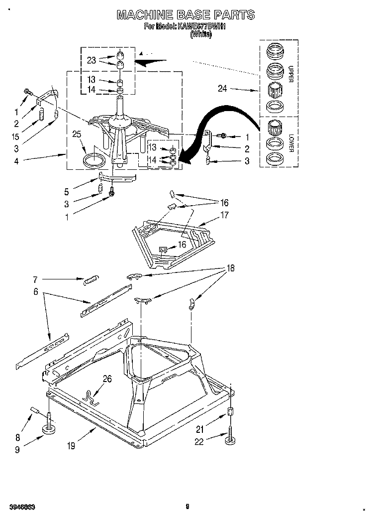 MACHINE BASE Diagram and Parts List for KAWE577BWH1  KitchenAid Washer