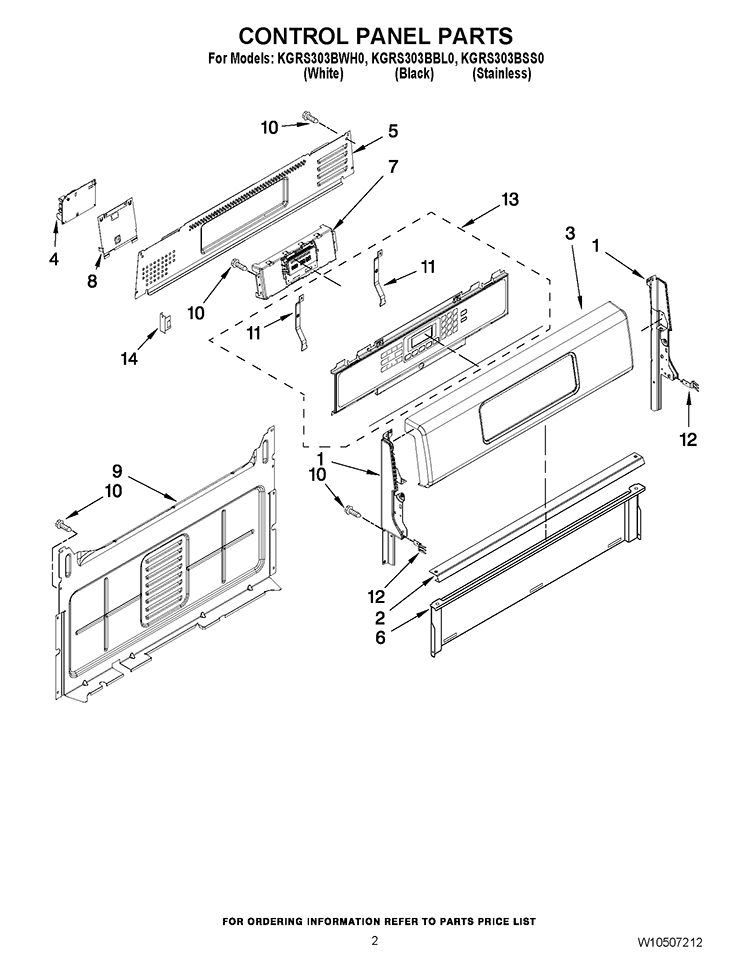 CONTROL PANEL PARTS Diagram and Parts List for KGRS303BBL0  KitchenAid Range