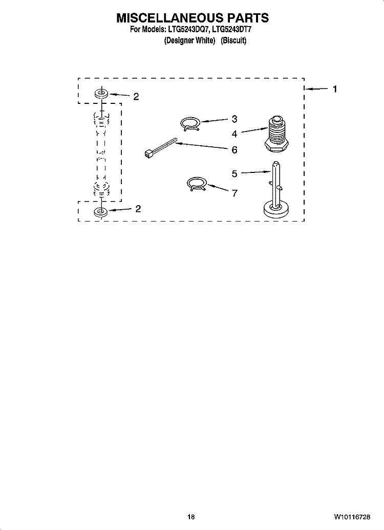 MISCELLANEOUS  PARTS Diagram and Parts List for LTG5243DT7  Whirlpool Washer Dryer Combo