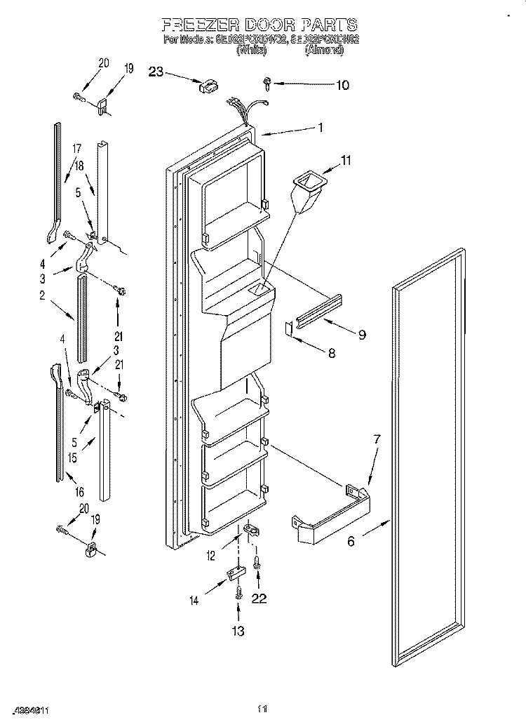 FREEZER DOOR Diagram and Parts List for 8ED22PQXDN02  Whirlpool Refrigerator