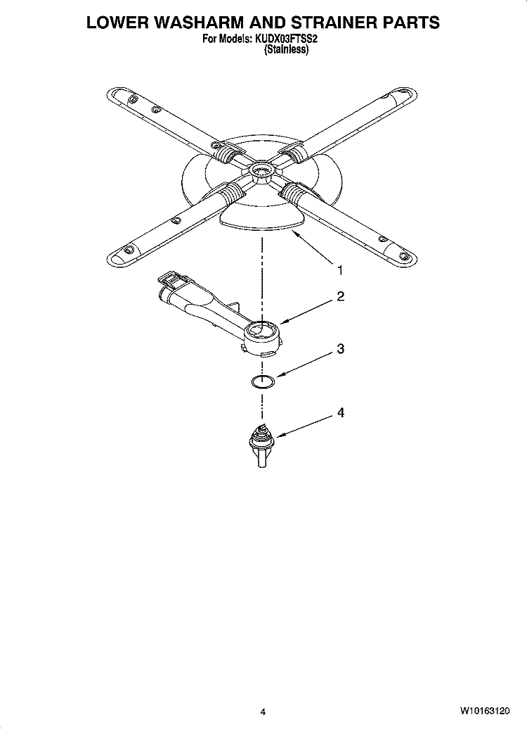 LOWER WASHARM AND STRAINER PARTS Diagram and Parts List for KUDX03FTSS2  KitchenAid Dishwasher