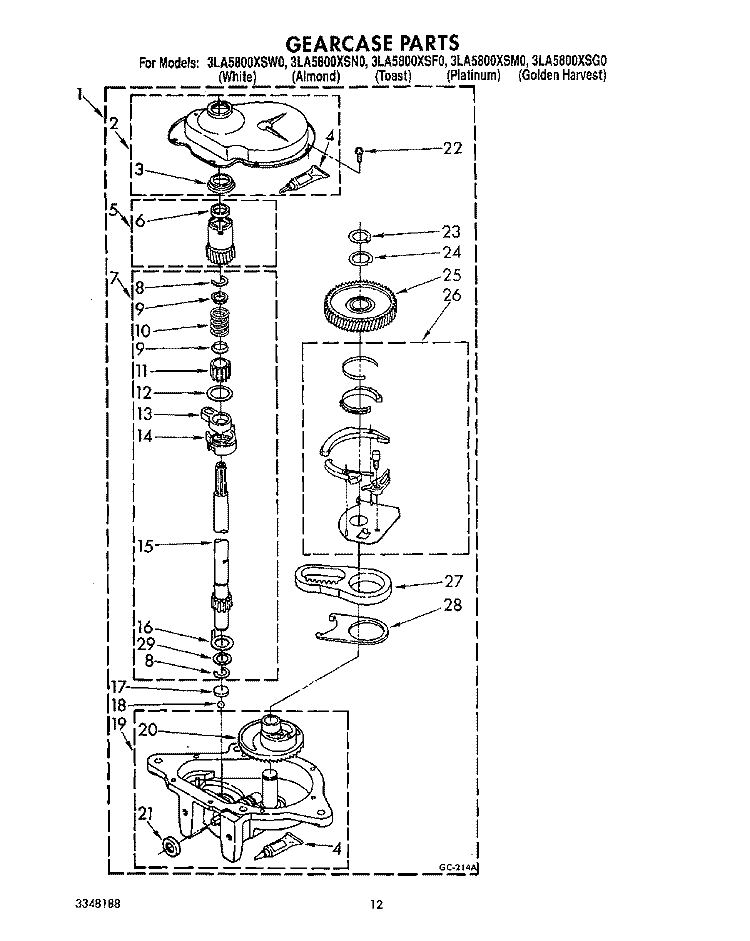 GEARCASE Diagram and Parts List for 3LA5800XSW0  Whirlpool Washer