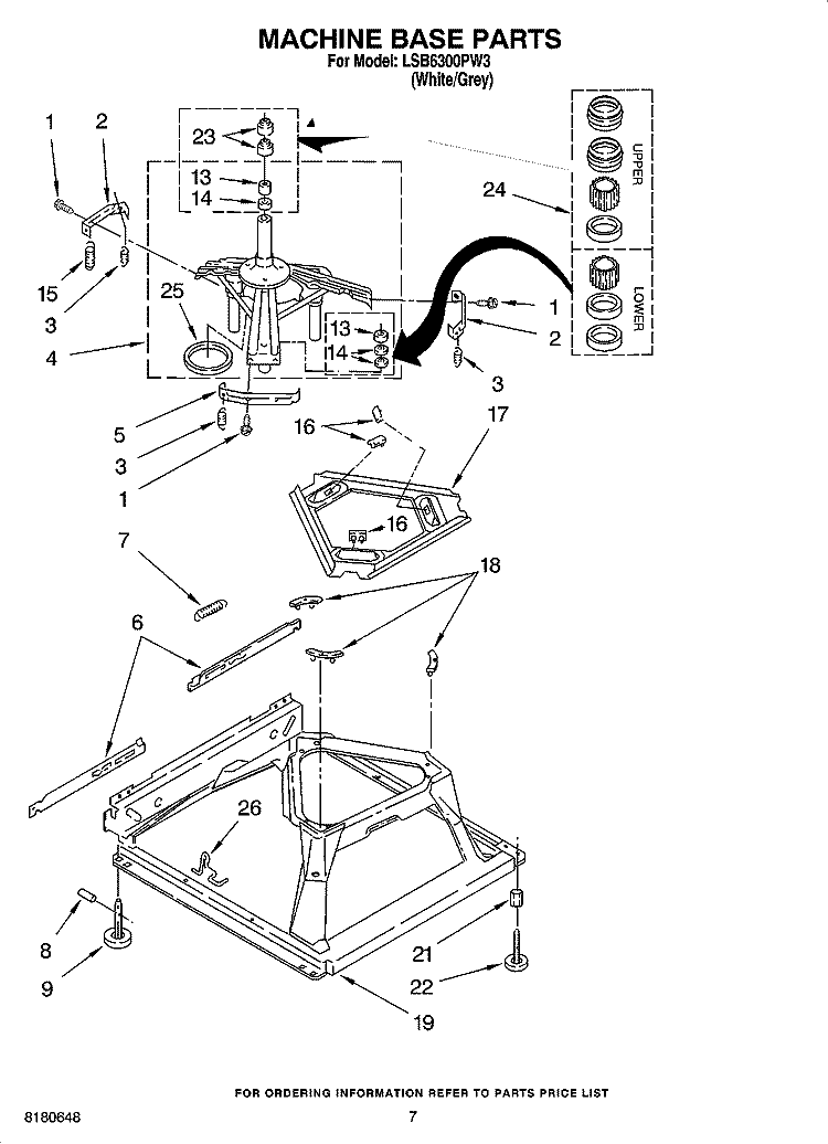 MACHINE BASE PARTS Diagram and Parts List for LSB6300PW3  Whirlpool Washer