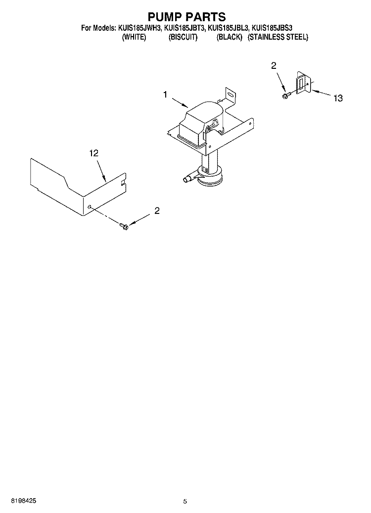PUMP PARTS Diagram and Parts List for KUIS185JWH3  KitchenAid Ice Maker
