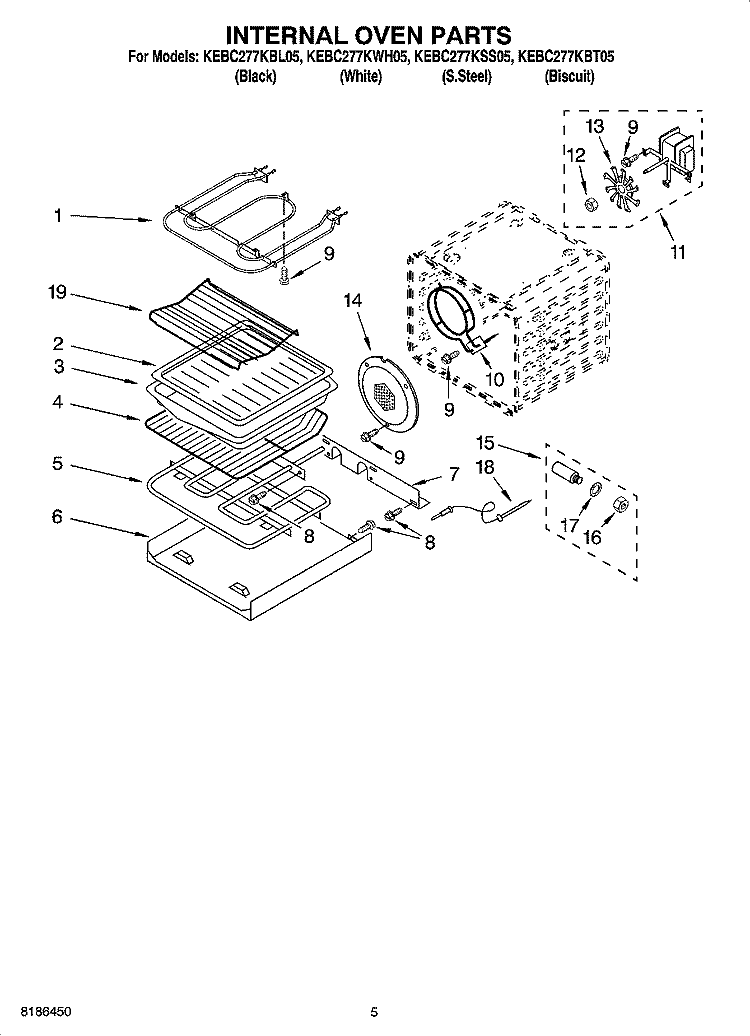 INTERNAL OVEN PARTS Diagram and Parts List for KEBC277KSS05  KitchenAid Wall Oven