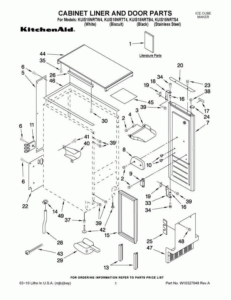 CABINET LINER AND DOOR PARTS Diagram and Parts List for KUIS15NRTS4  KitchenAid Ice Maker