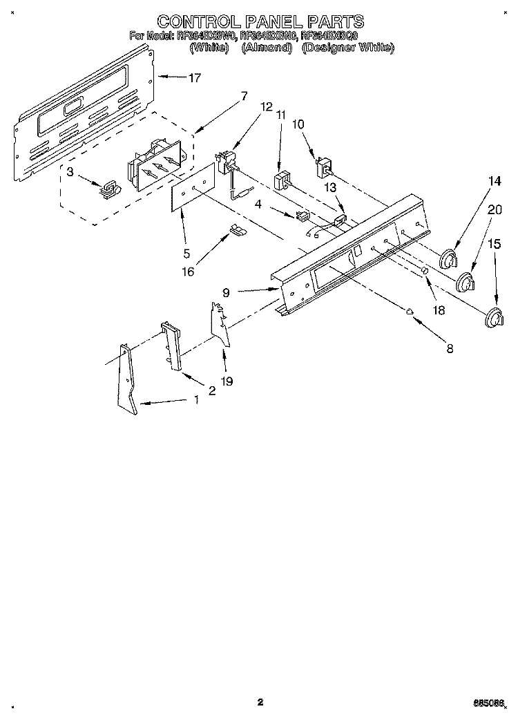 CONTROL PANEL Diagram and Parts List for RF364BXBW0  Whirlpool Range