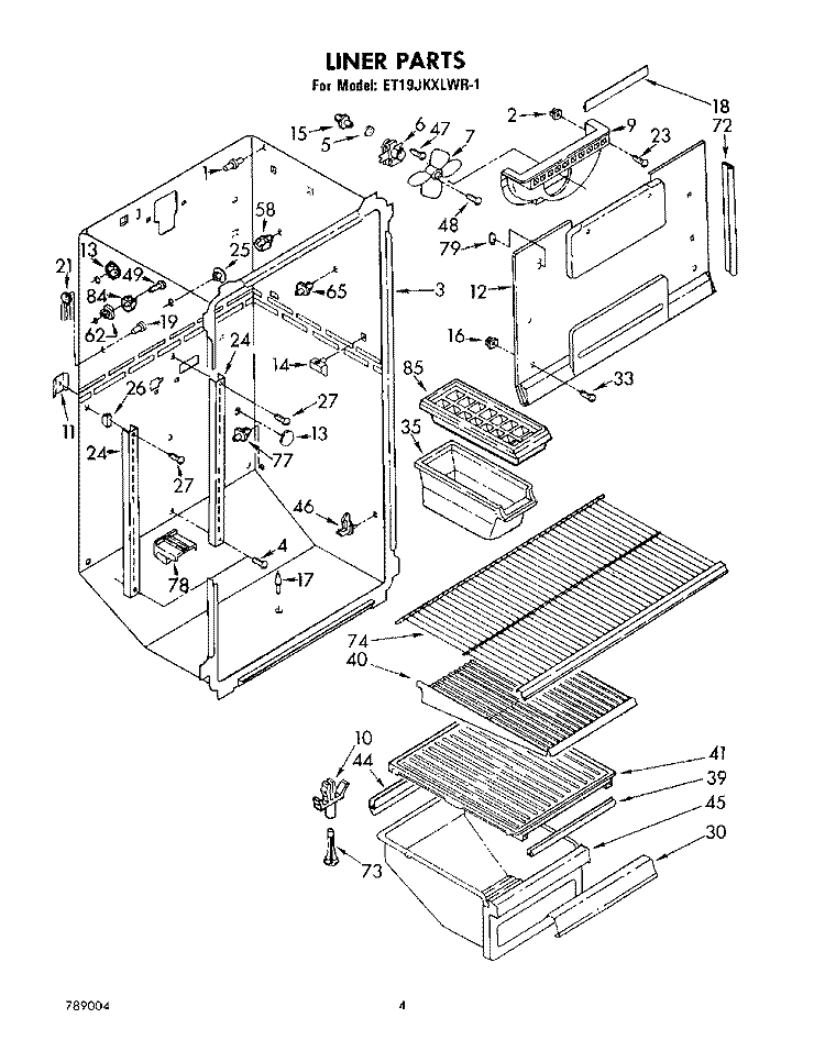 LINER Diagram and Parts List for ET19JKXLWR1  Whirlpool Refrigerator