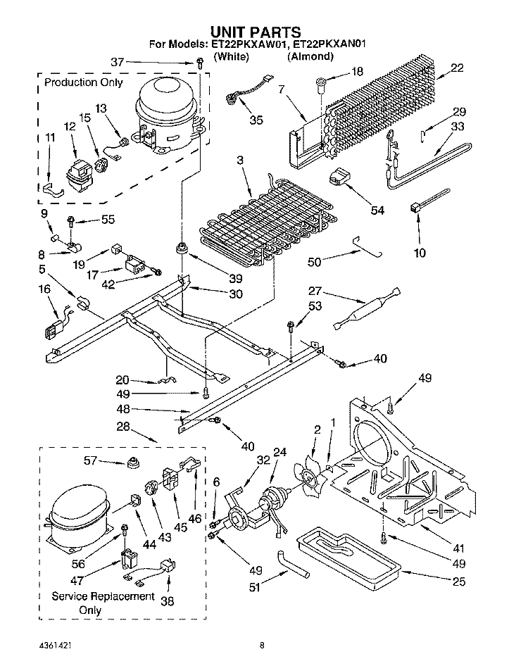 UNIT Diagram and Parts List for ET22PKXAN01  Whirlpool Refrigerator