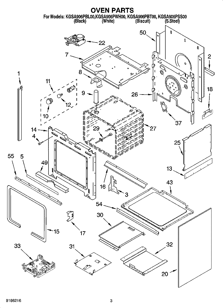 OVEN PARTS Diagram and Parts List for KGSA906PBL00  KitchenAid Range