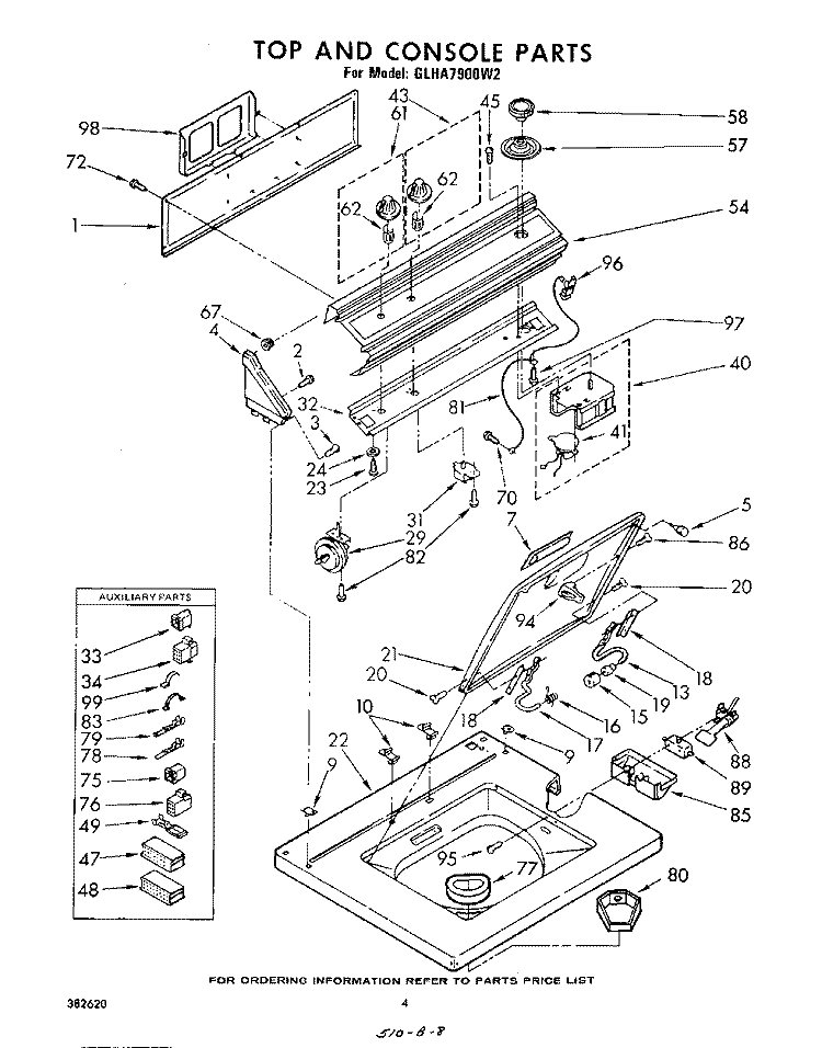 TOP AND CONSOLE Diagram and Parts List for GLHA7900W2  Whirlpool Washer