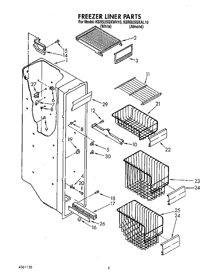 FREEZER LINER Diagram and Parts List for KSRS25QXAL10  KitchenAid Refrigerator