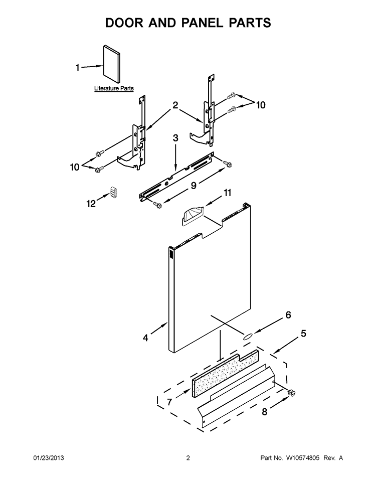 DOOR AND PANEL PARTS Diagram and Parts List for WDF730PAYB4  Whirlpool Dishwasher